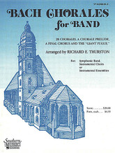 Bach Chorales for Band (1st Horn in F). By Johann Sebastian Bach (1685-1750). Arranged by Richard S. Thurston. For Concert Band. Band - Band Collection. Southern Music. Grade 2. 16 pages. Southern Music Company #B474HN1. Published by Southern Music Company.

The 28 chorales in this collection are suitable for concert band/wind ensemble as well as woodwind/brass choir, saxophone quartet, trombone quartet, or mixed woodwind/brass groups. They are well-suited for use as warm-ups, for study of precise intonation and ensemble, and for concert performance. Helpful instructions to the director are included for varying dynamics through instrumentation and balance, and the enhanced index includes the key and meter of each chorale. Also included are three concert selections: Chorale Prelude on “I Call to Thee, Lord Jesus Christ” * Final Chorus from St. Matthew Passion * Chorale Prelude on “We All Believe in One God (Giant Fugue)”.