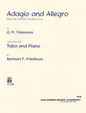 Adagio and Allegro (Tuba and Piano/Organ). By Georg Philipp Telemann (1681-1767). Arranged by Norman Friedman. For Tuba. Brass Solos & Ensembles - Tuba And Piano/Organ. Southern Music. Grade 4. 8 pages. Southern Music Company #ST200. Published by Southern Music Company.