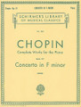 Concerto No. 2 in F Minor, Op. 21 (Piano Solo). By Frederic Chopin (1810-1849). Edited by C Mikuli. For Piano. Piano Large Works. SMP Level 10 (Advanced). 44 pages. G. Schirmer #LB1557. Published by G. Schirmer.

About SMP Level 10 (Advanced) 

Very advanced level, very difficult note reading, frequent time signature changes, virtuosic level technical facility needed.