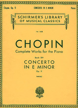 Concerto No. 1 In E Minor, Op. 11 (Piano Solo). By Frederic Chopin (1810-1849). Edited by Carl Mikuli and C Mikuli. For Piano. Piano Large Works. Romantic Period. SMP Level 10 (Advanced). Single piece. Introductory text, performance notes and orchestral accompaniment cues (does not include words to the songs). 60 pages. Published by G. Schirmer.

About SMP Level 10 (Advanced) 

Very advanced level, very difficult note reading, frequent time signature changes, virtuosic level technical facility needed.