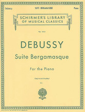 Suite Bergamasque for Piano (Piano Solo). By Claude Debussy (1862-1918). For Piano. Piano Large Works. SMP Level 9 (Advanced). Collection. 30 pages. G. Schirmer #LB1812. Published by G. Schirmer.

About SMP Level 9 (Advanced) 

All types of major, minor, diminished, and augmented chords spanning more than an octave. Extensive scale passages.