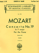 Concerto No. 19 in F, K.459 (National Federation of Music Clubs 2014-2016 Selection Piano Duet). By Wolfgang Amadeus Mozart (1756-1791). Edited by Theodor Kullak. For Piano, 2 Pianos, 4 Hands. Piano. Junior Class 3 piece for the Piano Concerto event with the National Federation of Music Clubs (NFMC) Festivals Bulletin 2008-2009-2010. SMP Level 9 (Advanced); NFMC Level: Junior Class 3. 80 pages. G. Schirmer #LB1701. Published by G. Schirmer.

Two Pianos, Four Hands. 2 Copies needed to perform.

About SMP Level 9 (Advanced) 

All types of major, minor, diminished, and augmented chords spanning more than an octave. Extensive scale passages.