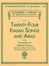 24 Italian Songs & Arias Complete (Medium High and Medium Low Voice). By Various. For Voice, Piano Accompaniment. Vocal Collection. 200 pages. Published by G. Schirmer.

Both published keys are combined, especially for teacher reference, in this convenient, value priced collection.