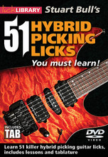 51 Hybrid Picking Licks You Must Learn for Guitar. Lick Library. DVD. Guitar tablature. Lick Library #RDR0448. Published by Lick Library.

This DVD features a technique that's taking the rock guitar world by storm. The “Hybrid Picking” technique has been used in country music and blues for many years, and is now a tour de force in the rock guitar world, with players such as Michael Lee Firkins and Carl Verheyen bringing it to the forefront. This DVD includes 51 licks using Hybrid Picking for many ideas and phrases such as rapid fire pentatonic licks, ascending and descending runs, blues scale ideas and much more.

The hybrid picking technique uses plectrum and finger or fingers to play fast and accurate licks that simply cannot be played the same with conventional picking techniques. This DVD will give you an excellent insight into developing this exciting technique, not forgetting to mention adding 51 killer licks to your repertoire.