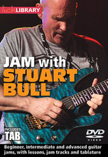 Jam with Stuart Bull for Guitar. Lick Library. DVD. Guitar tablature. Lick Library #RDR0446. Published by Lick Library.

This superb DVD is a new and unique way to have fun, study and jam all at the same time. The DVD contains three top quality backing tracks including one rock, one blues and one ballad. The tutorial can be approached in two ways, first you can “JAM” with the tracks flying solo, experimenting with different ideas, licks and solos. Alternatively you can trade solos with Stuart, drawing inspiration from the ideas and techniques used in Stuart's solos.

Each track has three performances from Stuart working across three levels of difficulty. Although the solos are improvised Stuart has taken care to go for a basic intermediate and advanced level for each track. All the solos are transcribed and are available in pdf form along with the tutorial. On screen graphics with chords and scales are provided when it's your turn to Jam. This tutorial is an exciting way to interact with Stuart while learning new licks and phrases performed in a real musical environment. This DVD is designed to be an enjoyable musical experience for everyone. Whether you shred, play soulful blues licks or both you will find this tutorial fun and inspiring. Enjoy!