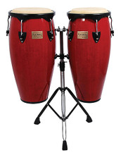 Supremo Series Red Congas (10 inch. & 11 inch.). For Congas. Tycoon. Tycoon Percussion #STCBR/D. Published by Tycoon Percussion.

Ideal for beginners and percussion enthusiasts! 28″ tall, constructed of hand-selected, aged Siam Oak wood, these congas provide exceptional durability and unmatched sound. They feature black powder coated Deluxe hoops and reinforced side plates with 5/16″ diameter tuning lugs and backing plates. The heads are made from high-quality water buffalo skin, and a super high-gloss finish is applied for shine. A tuning wrench and heavy-duty double stand are included.