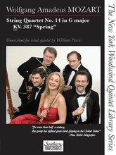 String Quartet No. 14 in G Major, KV. 387 Spring (The New York Woodwind Quintet Library Series). By Wolfgang Amadeus Mozart (1756-1791). Edited by William Purvis. For Woodwind Quintet (Score & Parts). Southern Music. Southern Music Company #SU782. Published by Southern Music Company.

The first question is why transcribe a work such as Mozart's String Quartet KV 387, which is so perfectly rendered in the original, for another instrumental ensemble? The only answer for wind players is to have the opportunity to play and learn from this great work directly. Mozart loved the wind instruments, but wrote for them rather differently than for the strings. Of course, it is much easier for the strings to produce a seamless, blended sound. The winds, which all produce sound differently, will have to work hard for this, particularly in the first and third movements of KV387. In the second movement, with its strange sudden dynamic changes highlighting individual voices, and in the fourth movement, with its brilliant contrapuntal writing (a fourth movement of the Jupiter Symphony in miniature), the winds can contribute more color and individuality.