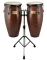 Supremo Series Marble Finish Congas (10 inch. & 11 inch.). For Congas. Tycoon. Tycoon Percussion #STCBMA/D. Published by Tycoon Percussion.

Ideal for beginners and percussion enthusiasts! 28″ tall, constructed of hand-selected, aged Siam Oak wood, these congas provide exceptional durability and unmatched sound. They feature black powder coated Deluxe hoops and reinforced side plates with 5/16″ diameter tuning lugs and backing plates. The heads are made from high-quality water buffalo skin, and a super high-gloss finish is applied for shine. A tuning wrench and heavy-duty double stand are included.