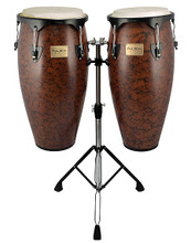 Supremo Series Marble Finish Congas (10 inch. & 11 inch.). For Congas. Tycoon. Tycoon Percussion #STCBMA/D. Published by Tycoon Percussion.

Ideal for beginners and percussion enthusiasts! 28″ tall, constructed of hand-selected, aged Siam Oak wood, these congas provide exceptional durability and unmatched sound. They feature black powder coated Deluxe hoops and reinforced side plates with 5/16″ diameter tuning lugs and backing plates. The heads are made from high-quality water buffalo skin, and a super high-gloss finish is applied for shine. A tuning wrench and heavy-duty double stand are included.