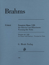 Clarinet Sonata (or Viola) Op. 120 Nos. 1-2 (Version for Viola Revised Edition). By Johannes Brahms (1833-1897). Edited by Egon Voss and Johannes Behr. For Viola (VIOLA WITH PIANO ACCOMPANIMENT). Henle Music Folios. Softcover. G. Henle #HN988. Published by G. Henle.

We owe a debt of gratitude to the clarinettist Richard Mühlfeld for making the elderly Brahms so interested in his instrument. In the 1890s the composer wrote the Trio op. 114, the Quintet op. 115 and the Sonatas op. 120 – three gems in the clarinet chamber music repertoire. Brahms also provided a part for viola as an alternative to the clarinet. The revision of our edition of the viola version of opus 120 is based on the musical text of the New Brahms Complete Edition and in many respects contains significant improvements: we were able to consult the autograph for the first time; the newly set piano score now contains the viola part; and viola players can benefit from fingerings and bowings by Tabea Zimmermann in the solo part.

Includes marked and unmarked string parts.