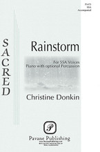 Rainstorm by Christine Donkin. SSA. Pavane Choral. 12 pages. Pavane Publishing #P1473. Published by Pavane Publishing.

The sounds of a rainstorm come to life in a musical description that is creative and captivating. Christine Donkin uses nonsense syllables first allegorically, then into a charming melody that grows with the storm, then subsides. Pavane is very proud to release this Winner of the Cincinnati Children's Choir 2011 Composition Competition. Great for children's choirs and treble choirs of all ages!

Minimum order 6 copies.