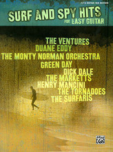 Surf and Spy Hits for Easy Guitar by Various. For Guitar. Guitar Mixed Folio; Guitar TAB; Solo Guitar TAB (EZ/Int). Easy Guitar Tab Edition. Surf Rock. Guitar tablature songbook. Guitar tablature, standard notation, vocal melody, lyrics, chord names, guitar chord diagrams and guitar tab glossary. 48 pages. Hal Leonard #25809. Published by Hal Leonard.

"Surf and Spy Hits for Easy Guitar" features some of the most recognizable surf and spy hits ever recorded. It contains over a dozen songs that are easy and fun to play!

Songs:

    Batman Theme  Performed by The Ventures
    Cannonball  Performed by Duane Eddy
    Espionage  Performed by Green Day
    Forty Miles of Bad Road  Performed by Duane Eddy
    James Bond Theme  Performed by The Monty Norman Orchestra
    Misirlou  Performed by Dick Dale
    Out of Limts  Performed by The Marketts
    Peter Gunn  Performed by Duane Eddy
    The Pink Panther  Performed by Henry Mancini
    Ramrod  Performed by Duane Eddy
    Rebel Rouser  Performed by Duane Eddy
    Telstar  Performed by The Tornadoes
    Wipeout  Performed by The Surfairs