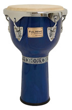 Concerto Series Blue Finish Djembe (12 inch.). For Djembes. Tycoon. Tycoon Percussion #TJ-712CBL. Published by Tycoon Percussion.

This djembe is constructed of hand-selected, aged Siam Oak wood, providing exceptional durability and unmatched sound. It features a Chrome Deluxe hoop, reinforced side plates with 5/16″ diameter tuning lugs, and backing plates. The drum is 22″ tall, with a 12″ diameter head made of hand-picked premium quality goat skin, and a super high-gloss finish is applied to it. A tuning wrench is included.