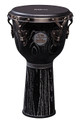 30th Anniversary Celebration Series Djembe (12 inch.). For Djembes. Tycoon. Tycoon Percussion #TJ30CSC-712B. Published by Tycoon Percussion.

Constructed of hand-selected top-grade American Ash wood, this djembe features a one-of-a-kind dark matte finish with white wood grains. Special procedures are taken in the production process to accentuate patterns of the wood grain. It is 22″ tall with a 12″ diameter head. The premium goat skin head has undergone a distinctive technique to match the color of the drums' finish. The djembe features brushed chrome Classic Pro™ hoops, reinforced side plates, and large 5/16″ diameter tuning lugs. A tuning wrench is included.