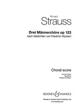 Drei Männerchöre (Three Men's Choruses). By Richard Strauss (1864-1949). For Choral, Chorus (TTBB A Cappella). BH Large Choral. 20 pages. Boosey & Hawkes #M060091872. Published by Boosey & Hawkes.

Contents: Vor der Türen • Traumlicht • Fröhlich im Maien.