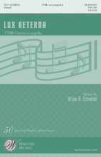 Lux Aeterna by Brian A. Schmidt. For Choral (TTBB A Cappella). Walton Choral. 8 pages. Walton Music #WW1398. Published by Walton Music.

Now available for men's voices, this breathtakingly beautiful award-winning composition offers rich harmonies in an approachable setting. Works well in both concert and memorial settings. Duration: ca. 3:15.

Minimum order 6 copies.