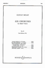 Intercession (from Six Choruses for Male Voices, Op. 53). By Gustav Holst (1874-1934). For Choral, Chorus, Organ, Piano (TTBB). Boosey & Hawkes Sacred Choral. 8 pages. Boosey & Hawkes #M060033247. Published by Boosey & Hawkes.

with Strings or Organ (Piano).