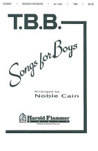 Songs for Boys arranged by Noble Cain. For Choral (TTB). Harold Flammer. General Use and Sacred. 48 pages. Shawnee Press #GC5001. Published by Shawnee Press.

In this book, the tenor part is suitable in range for either changed voices or those unchanged boys' voices which are usually assigned to a low alto part. The baritone part lies within the easy range of voices even in junior high school and is effective when sung by adult male choruses who may be lacking tenors but yet have a good many basses. The bass part is also not too low for the average low baritone voice, thus making it possible for a few of the lower voices to cope with the bass. The material in the book is suitable for average concert glee club programming, and can be employed for boys' groups just learning to sing in three parts.