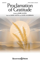 Proclamation of Gratitude by David Angerman and Mark Austin. For Choral, Handbells (SATB). Harold Flammer. 16 pages.

Uses: Thanksgiving, Service Music, General Worship

Scripture: I Thessalonians 5:18, Hebrews 12:28, Psalms 100:1-5

A festive flourish for Thanksgiving or general use, this clarion call is an effective service opener. A keyboard opening sweeps up into a climbing passage using the lead motive from “For the Beauty of the Earth.” This energizing crescendo ends in a noble, original theme. An a cappella section adds contrast and the final carillon-like canon is inspired. Impressive! 3-octave handbell part included.

Minimum order 6 copies.