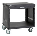 SRK Racks - Universal Rack Stands (8 Space Rack Stand). Samson Audio. General Merchandise. Hal Leonard #RK8. Published by Hal Leonard.

Samson's rugged equipment racks are solid steel and feature fully enclosed steel side panels. They are available in four sizes: 8-space (SRK8), 12-space (SRK12), 16-space (SRK16) and 21-space (SRK21). The racks are set upon 4 heavy-duty, 3-inch (75 mm) casters with locking fronts. Each Samson equipment rack includes a single-space, flanged blank panel. The truly innovative thing is that the unique steel support bar construction allows the racks to be assembled to accept either the European or US thread sizes.