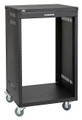 SRK Racks - Universal Rack Stands (16 Space Rack Stand). Samson Audio. General Merchandise. Hal Leonard #RK16. Published by Hal Leonard.

Samson's rugged equipment racks are solid steel and feature fully enclosed steel side panels. They are available in four sizes: 8-space (SRK8), 12-space (SRK12), 16-space (SRK16) and 21-space (SRK21). The racks are set upon 4 heavy-duty, 3-inch (75 mm) casters with locking fronts. Each Samson equipment rack includes a single-space, flanged blank panel. The truly innovative thing is that the unique steel support bar construction allows the racks to be assembled to accept either the European or US thread sizes.