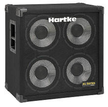 410XL Bass Cabinet (4 x 10 inch. Aluminum / 400 watts / 8 ohms, Dual Chamber). For Bass. Hartke Equipment. General Merchandise. Hal Leonard #HCX410. Published by Hal Leonard.

Professionals choose the XL Series because of its carefully calibrated and tuned cabinet design along with its high-quality aluminum cone drivers. These cabinets produce a smooth response along with the clear, punchy attack that changed the sound of bass. The 410XL features a twin chamber, dual-ported design. Housed in the cab are four 10-inch proprietary low frequency drivers that employ large voice coils, impregnated fabric surrounds and convex dust covers, all mounted in a heavy-duty steel frame. And with 400 watts of available power handling and a frequency response of 30 Hz to 5 kHz, this cabinet ensures professional performance and remarkable tone for any style of playing. Built for the road, the 410XL uses heavy-duty plywood construction and is covered in rugged carpet. Additionally, a recessed jack plate and ergonomic metal handles make transporting this cab no sweat. With strength to endure and tone to amaze, the 410XL ensures a performance that will make mouths drop.