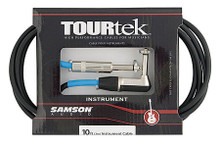 Tourtek Instrument Cables (10-Foot Instrument Cable with 1 Right Angle Connector). Samson Audio. General Merchandise. Hal Leonard #SATIL10. Published by Hal Leonard.

Tourtek Cables have been designed for musicians and sound engineers who require superior sound quality and demand ultimate reliability. The cables exceed the design goal by combining quality components like genuine Neutrik® connectors and durable low-noise wire with solid build construction.

Tourtek Instrument Cables feature inner stranded copper conductors covered by a PVC insulator, which is wrapped in a second carbon insulator, then wrapped in a braided copper shield with 96% coverage. This is protected by a 6mm PVC outer jacket. The low capacitance cable provides excellent rejection of RFI/EMI interference, extremely low handling noise and superior sound quality.

These instrument cables are available in a variety of lengths to ensure you have the appropriate cable for any application and can be purchased with one right angle connector as well. Standard instrument cable available in 1', 3', 6', 10', 15', 20', 25', 30', 50'. Instrument cable with one right angle connector available in 3', 10', 20' and 25'.