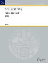 Pezzi speciali (Organ). Composed by Hermann Schroeder (1904-1984). For Organ (Organ). Schott. 20 pages. Schott Music #ED9757. Published by Schott Music.

With over 100 organ works, numerous masses and motets, Hermann Schroeder (1904-1984) is one of the most significant German composers of church music of the 20th Century. Schroeder, who taught for many years at the Cologne Academy of Music, wrote these previously unpublished “Pezzi speciali” in 1983. As the title suggests, these are “mood pieces” where the varying tempi and techniques employed give each movement its particular individual character. This cycle is suitable for performance in concerts of organ music, though the movements may also be used individually within church services.