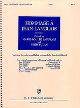 Hommage edited by Fred Tulan and Marie-Louise Langlais. For Organ. H.T. Fitzsimons Co. 79 pages. Fred Bock Music Company #F0639. Published by Fred Bock Music Company.

Madame Marie-Louise Jaquet-Langlais and Dr. Fred Tulan have produced this collection to honor the 90th birthday of the composer and the 100th anniversary of the American Guild of Organists. This collection features the final unpublished organ solo by Jean Langlais, 'Pre'lude Gregorien,' as well as ten recently-composed organ solos in tribute to Langlais by such notables composer/organists as Jean Guillou* Naji Hakim * Antoine Tisne' * George Bake * Joyce Jones * Anthony Newman * and Frederick Swann. This unique book also contains previously unpublished photographs of Langlais, written memories by Langlais' students and colleagues, and an essay by Dr. Tulan on Langlais, Messiaen, and their colleagues from L'Ecole de Coloristes. A valuable collection of challenging organ solos with important historical and musicological references. Spiral bound.
