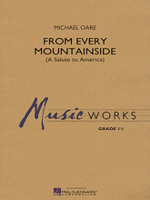 From Every Mountainside (A Salute to America) composed by Michael Oare. For Concert Band (Score & Parts). MusicWorks Grade 1. Grade 1.5. Published by Hal Leonard.

Here is a terrific patriotic medley for young players that uses fragments of several familiar melodies in a creative collage setting. Every section of the band gets a chance to play the melody at some point. Listen for strains of The Battle Cry of Freedom * The Star Spangled Banner * Yankee Doodle * America the Beautiful * Chester * and America. Dur: 3:10.