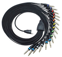 Tracker MT-16 Accessory Cable JamHub. General Merchandise. Hal Leonard #2013.009. Published by Hal Leonard.

Specially designed to unlock the full 16 channel multitrack recording power of the Tracker MT16 by easily plugging into the insert jacks on many mixers, this cable features a single, secure connection to the recorder on one side and sixteen 1/4″ tips on the other.