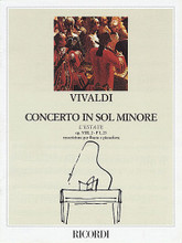Concerto in G Minor L'estate (Summer) from The Four Seasons RV315, Op.8 No.2 (Flute with Piano Reduction). Composed by Antonio Vivaldi (1678-1741). Edited by S Gazzelloni. For Flute, Orchestra, Organ, Piano (Flute). Woodwind Solo. 6 pages. Ricordi #R132987. Published by Ricordi.