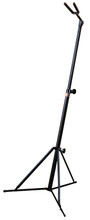 The Original Hanging Guitar Stand - Black Hamilton Stands. Hal Leonard #KB38B. Published by Hal Leonard.

This innovative design keeps the guitar neck in tension, reducing the possibility of warping. It is height adjustable from 29″-48″, with durable heavy gauge steel and metal-to-metal threads. The yoke is hinged for easy storage and travel.