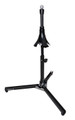 System X Trumpet Stand (Cornet, Flugelhorn, Soprano Sax). Hamilton Stands. Hal Leonard #KB7000. Published by Hal Leonard.

The flair of the bell cup, the size of the bell bore adapter, the length of the bell bore tube, and the height of the stand are all adjustable! The stand will hold B-flat, C, D, and E-flat instruments, including trumpet, coronet, flugelhorn and straight soprano sax. The unique track design of the legs allows doubling pegs to be placed anywhere. The robust design folds to a compact size, and it features a durable black powder coated finish with silver highlights.