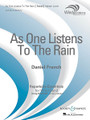 As One Listens to the Rain composed by Daniel French. For Concert Band (Score & Parts). Boosey & Hawkes Concert Band. Grade 4. Published by Boosey & Hawkes.

As One Listens to the Rain is a marriage of two distinct musical ideas. The first, a solitary, solemn melody, is introduced in the trumpet and cloaked in an aura of slowly shifting transparent harmonies. This idea soon gives way to flowing lines and falling gestures that invoke an image of cascading rainfall. A hymn-like interlude provides a brief respite before the return of the rain which, in this final form, spins and tumbles over itself. A stirring and evocative work for modern winds. Dur: 6:30.