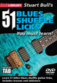 Stuart Bull's 51 Blues Shuffle Licks You Must Learn! by Stuart Bull. For Guitar. Lick Library. DVD. Guitar tablature. Lick Library #RDR0449. Published by Lick Library.

Blues riffs licks and songs have served as a great platform for many guitar players for many years, no matter how a technical a run or flurry of notes can be, placing a blues phrase or lick at the end always grounds the passage and brings the listener back to a familiar musical place. Regardless of whether you are using blues licks in a rock or metal genre or playing pure blues you can never have enough blues licks in your repertoire. This DVD offers 51 great usable licks in the shuffle rhythm. This style forces the player to deliver licks and phrases that offer taste and timing to the ear of the listener. By learning these licks you can build an arsenal of blues motifs that can be puled into other styles or simply played along with the included backing track. This DVD offers fun, education and above all great licks. Whatever your style there is something here for you.