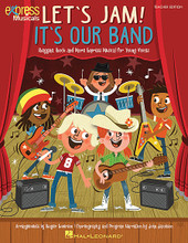 Let's Jam! It's Our Band (Reggae, Rock and More Express Musical for Young Voices). Composed by John Jacobson and Roger Emerson. For Choral (TEACHER ED). Music Express Books. Published by Hal Leonard.

Our brilliant and talented music teacher gave us a FUN assignment - form a band and play for you! BUT we have studied so many cool styles in this fantastic music class, we don't know what kind of band we want to be! Come on down to the Twist and Shout and explore some great country, reggae, Motown, surf and blues like you've never heard it before! Perfect for upper elementary and middle school singers, this jammin' musical revue features entertaining hits from the past, carefully arranged by Roger Emerson for younger unison voices along with some optional harmony. Add the program dialog and choreography by John Jacobson for some great dancing in the street! And there's more! Extend learning with interesting online video interviews that explore rockin' horns, playing reggae, country fiddle, harmonica and more! The Teacher Edition features reproducible program dialog, piano/vocal arrangements and choreography. The Singer Edition 20-pak features singer parts in attractive full color spreads. 25 minutes. Suggested for Grades 4-8. What kind of band do you want to be?