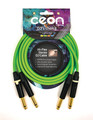 Premium DJ Dual/Mono (Black Light) Cable Ceon Series – Hi-Flex DJ's Choice Stereo 1/4″ TS to 1/4″ TS 2-Foot Cable: Neon Green