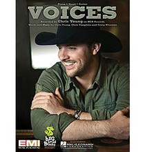 Voices by Chris Young. For Piano/Vocal/Guitar. Piano Vocal. 8 pages. Published by Hal Leonard.

This sheet music features an arrangement for piano and voice with guitar chord frames, with the melody presented in the right hand of the piano part, as well as in the vocal line.