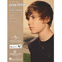 One Time by Justin Bieber. For Piano/Vocal/Guitar. Piano Vocal. 12 pages. Published by Hal Leonard.

This sheet music features an arrangement for piano and voice with guitar chord frames, with the melody presented in the right hand of the piano part, as well as in the vocal line.