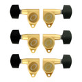 Satin Gold Guitar Machine Head Set, Small Black Button w/Ovation Logo 3+3