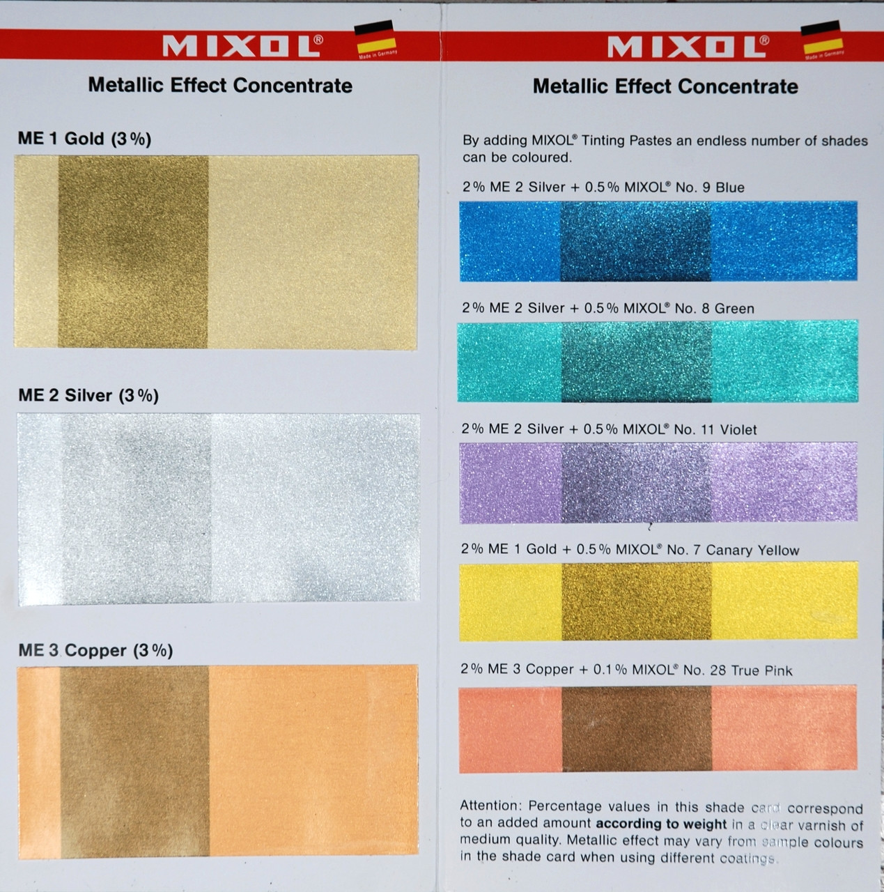 Mixol Tint Color Chart