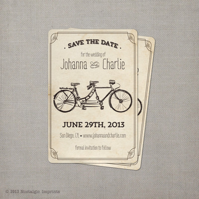 Tandem Bicycle 2 - 4x6 Vintage Save the Date Card