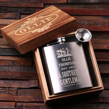 Groomsmen Bridesmaid Gift Personalized Stainless Steel Flask  7 oz. with Wood Box