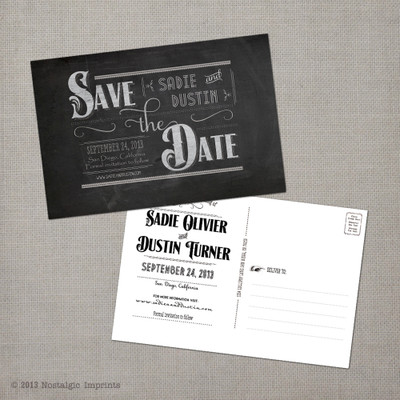 Sadie - 4x6 Vintage Save the Date Postcard card chalkboard
