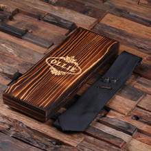 Groomsmen Bridesmaid Gift Personalized Black Tie Cuff Links Tie Clip with Wood Box Boyfriend Gift Groomsmen Gift for Men Christmas