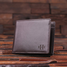 Groomsmen Bridesmaid Gift Personalized Engraved Monogrammed Mens Leather Wallet  Brown