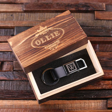 Groomsmen Bridesmaid Gift Personalized Leather Engraved Monogrammed Key Chain  Black Brown and Red with Wood Box