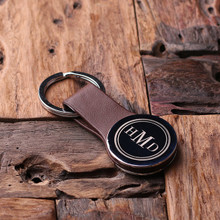 Groomsmen Bridesmaid Gift Personalized Leather Engraved Monogrammed Key Chain  Brown
