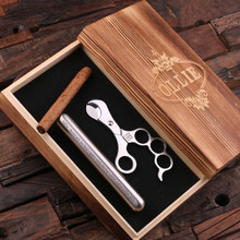 Groomsmen Bridesmaid Gift Stainless Steel Cigar Holder Cutters and Wood Gift Box